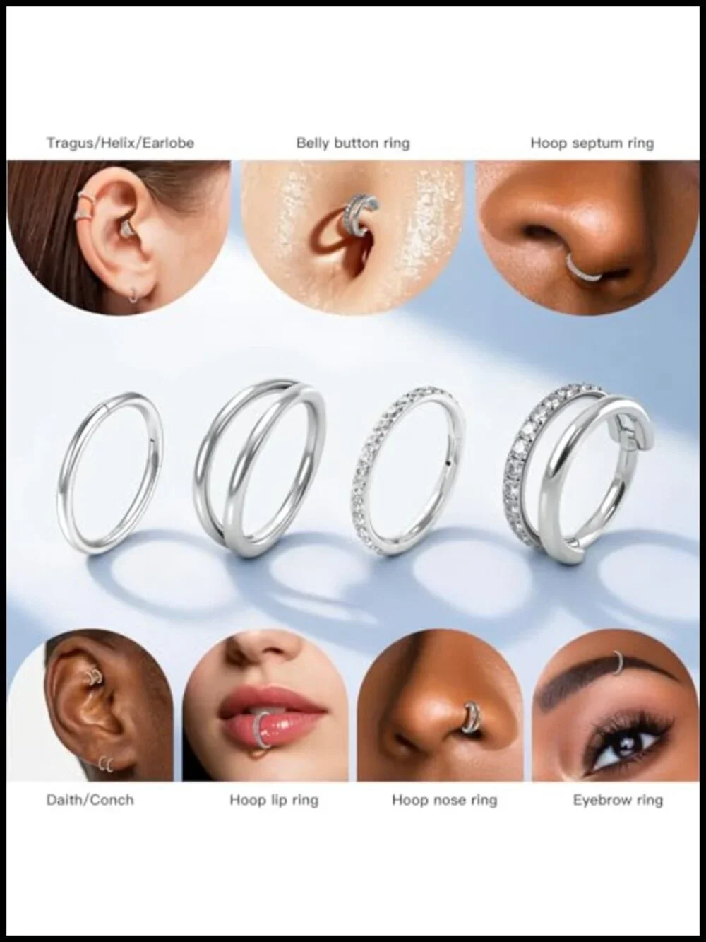 Titanium Nose Rings Hoops Set of 4 Hypoallergenic 18g Hinged Clicker
